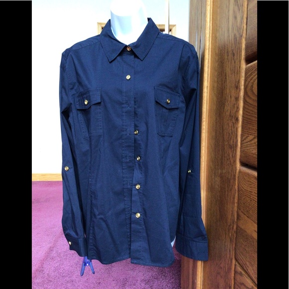 Chico’s navy blue button down shirt/chest pockets - Picture 1 of 3